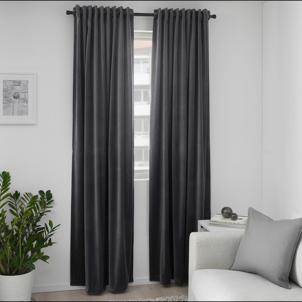 4 New Sanela 118” Curtain Panels Charcoal Gray